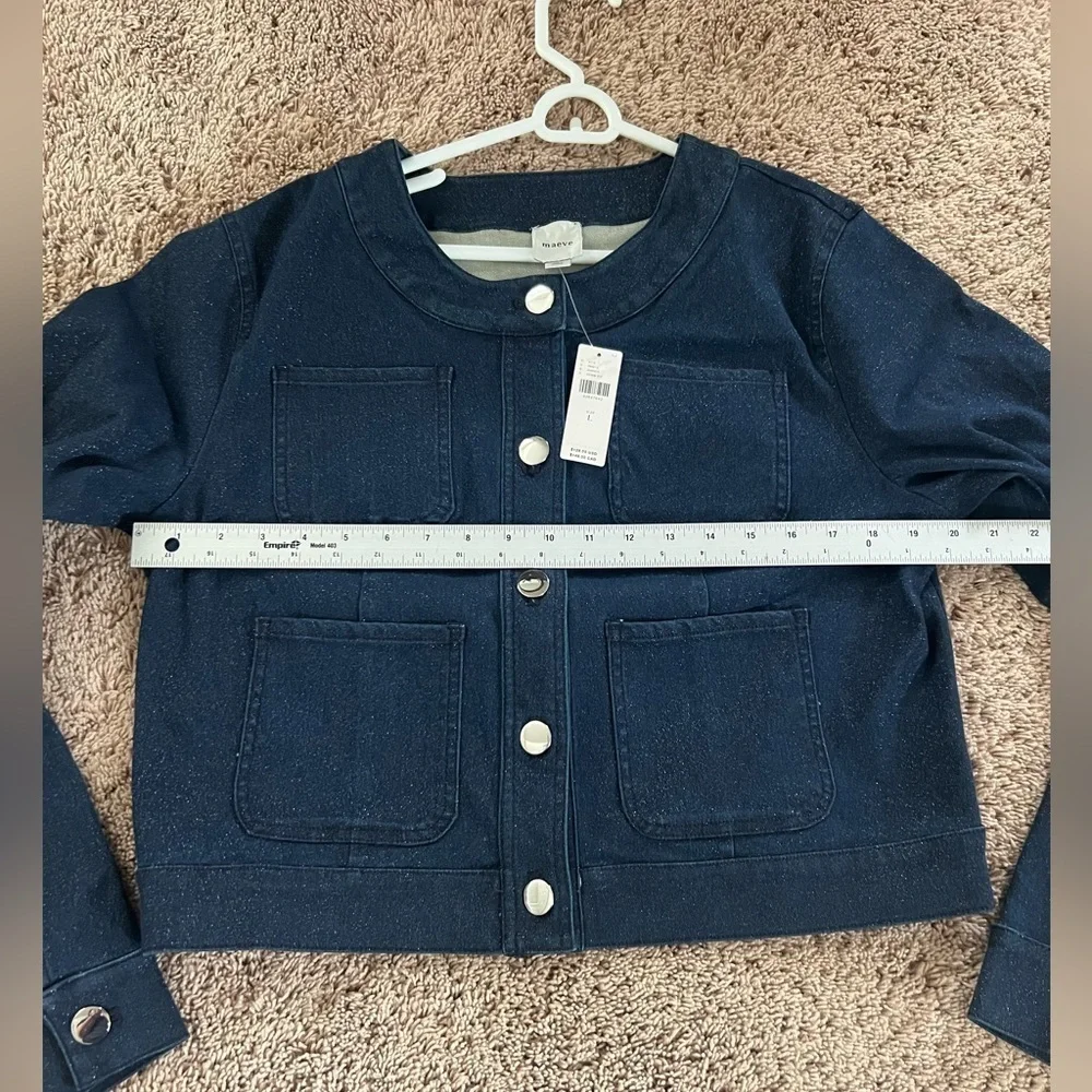 NWT new large Anthropologie Maeve Cora patch pocket denim sparkle jacket jean
